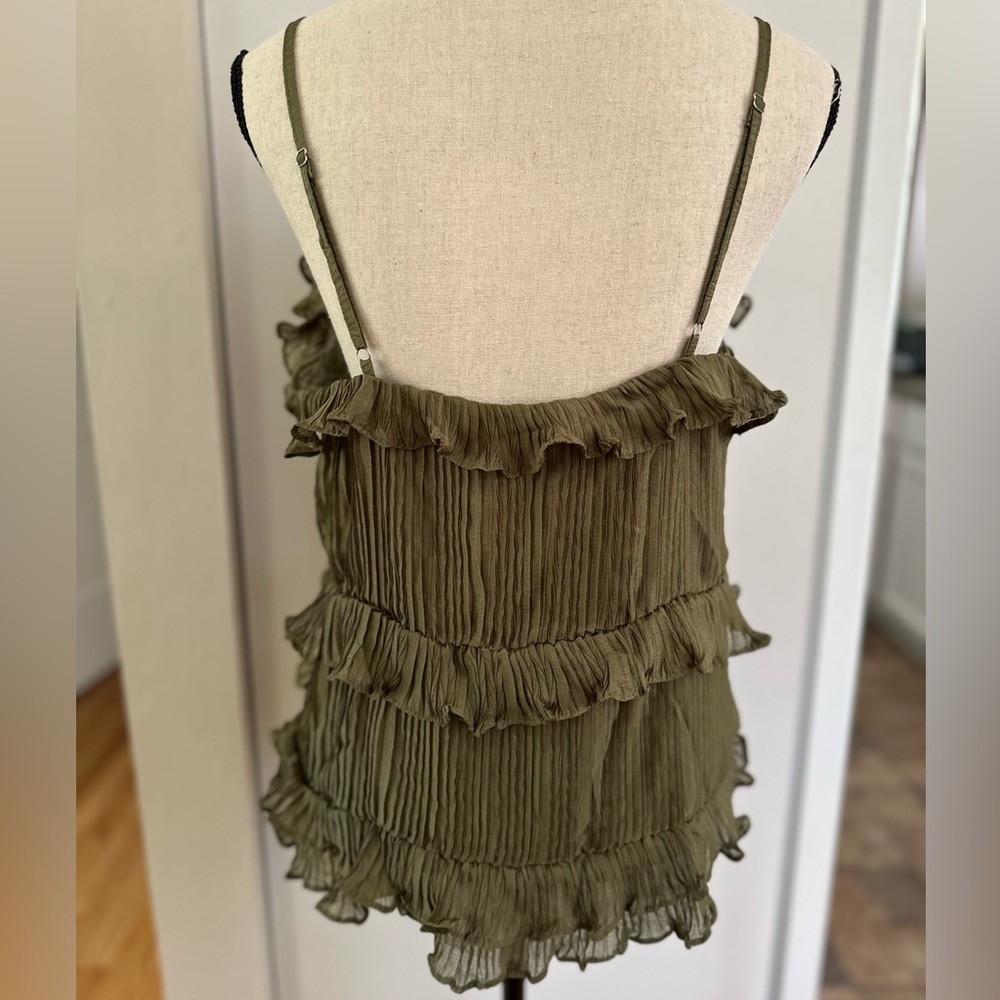 Sage The Label Anthropologie Womens Green Poets Ruffled Trim Tank Top - Picture 6 of 8